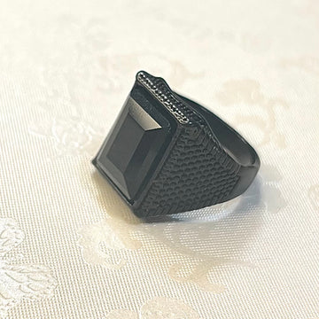 Obsidian Opulence: Turkish Men's Black Akeeq Stone Ring