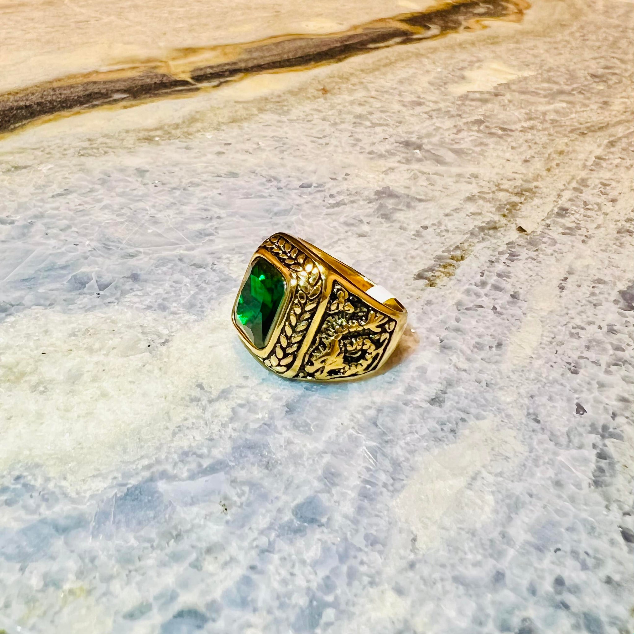 Olive Opulence Emerald Stone (زمرد) Men's Ring | Lifetime Colour Warranty