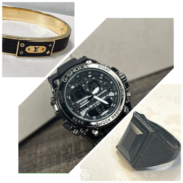 LV black bracelet, Turkish Black Akeeq Ring & Limited Edition Watch