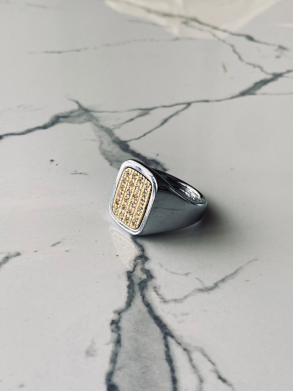 Premium Silver Golden Zircon Ring