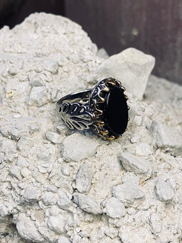 Flower Symbol Onyx Stone Ring Turkish Handmade