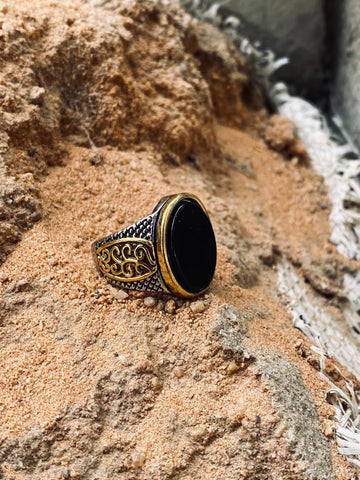 Spiral Ring with Black Onyx Stone Turkish Handmade