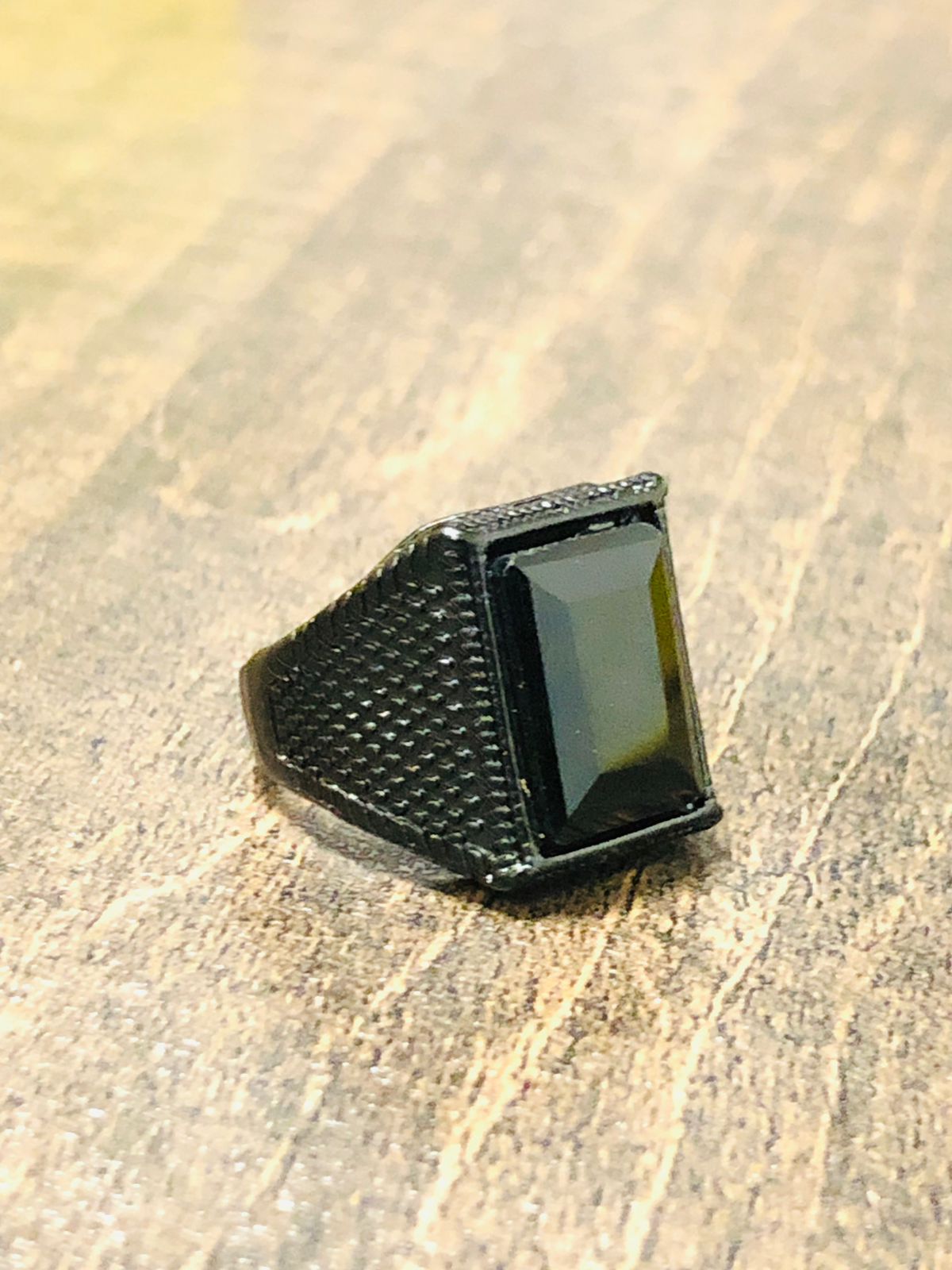 Obsidian Opulence: Turkish Men's Black Akeeq Stone Ring