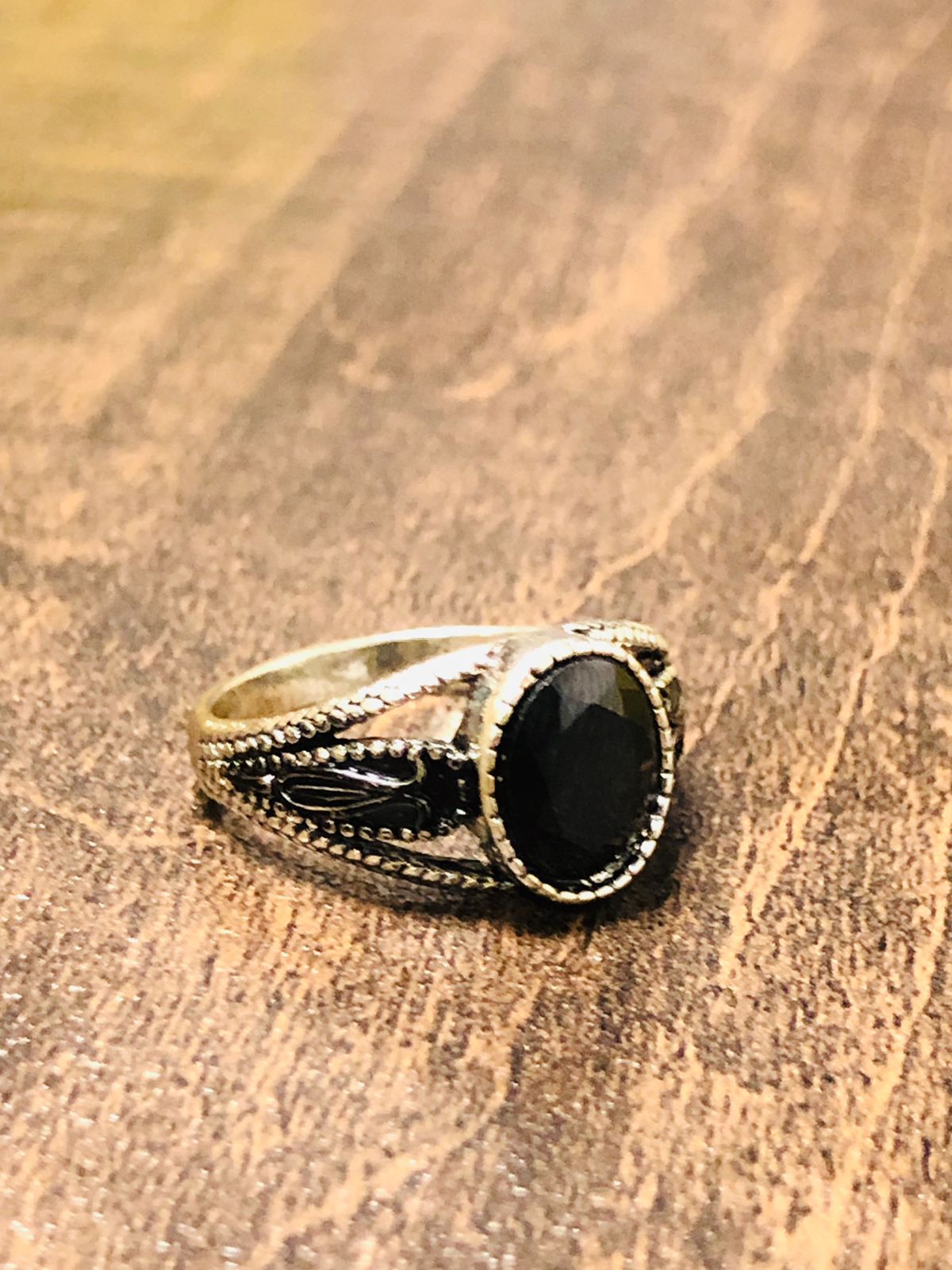 Intricate Baroque Opulence: Men's Ring with Black Zircon Stone