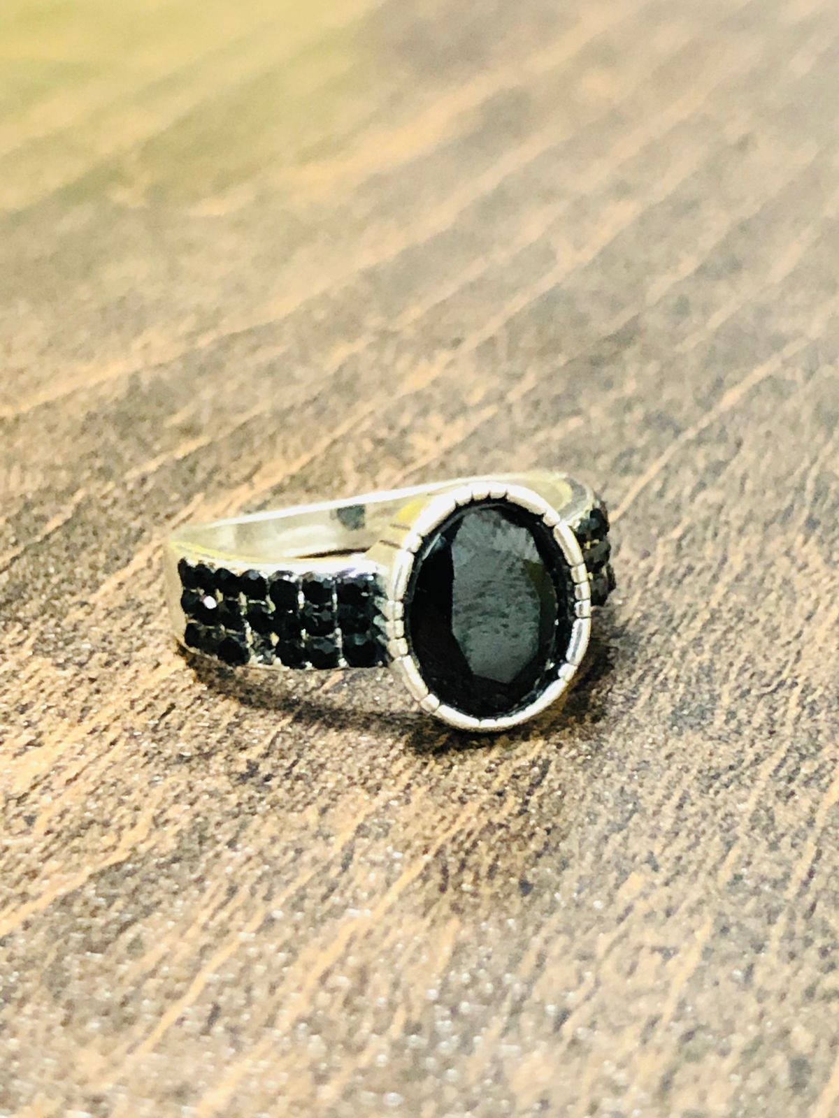 Nocturnal Allure: Black Zircon Men's Ring with Captivating Sparkle