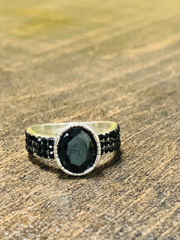 Nocturnal Allure: Black Zircon Men's Ring with Captivating Sparkle