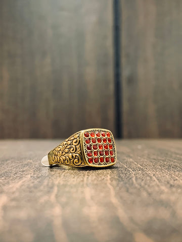 Golden Radiance: Handcrafted Turkish Square Ring with Ruby Accent