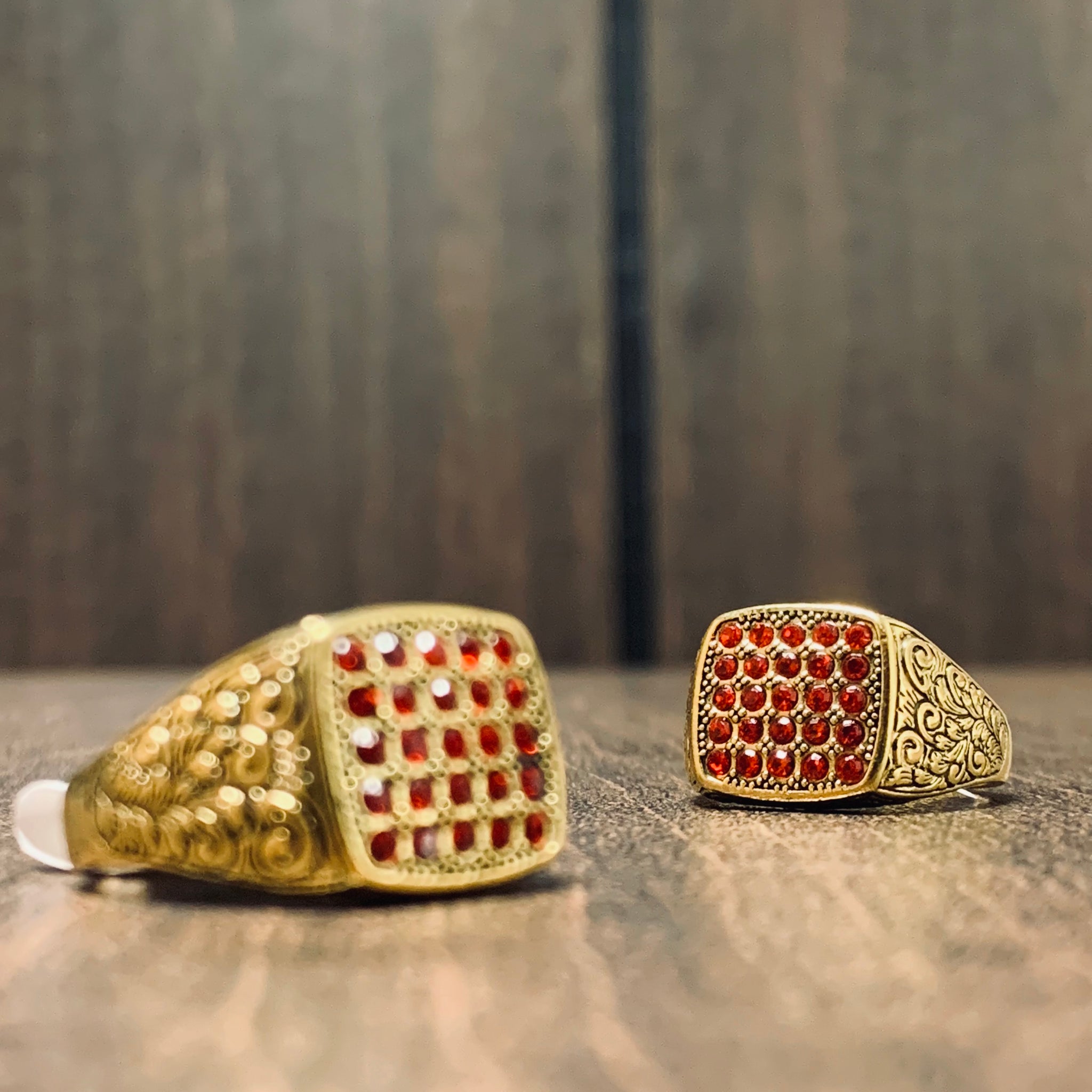 Golden Radiance: Handcrafted Turkish Square Ring with Ruby Accent