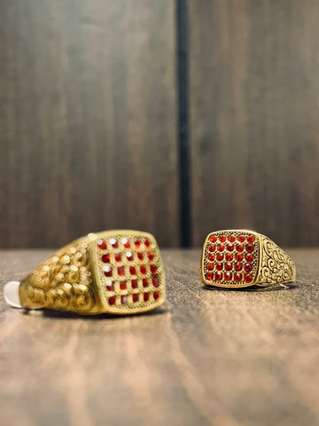 Golden Radiance: Handcrafted Turkish Square Ring with Ruby Accent